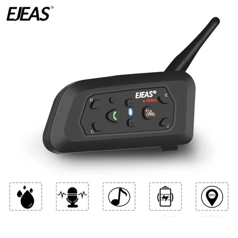 EJEAS V6 PRO Bluetooth Motocicleta Capacete Interfone Headset 6 Cavaleiros 1200m