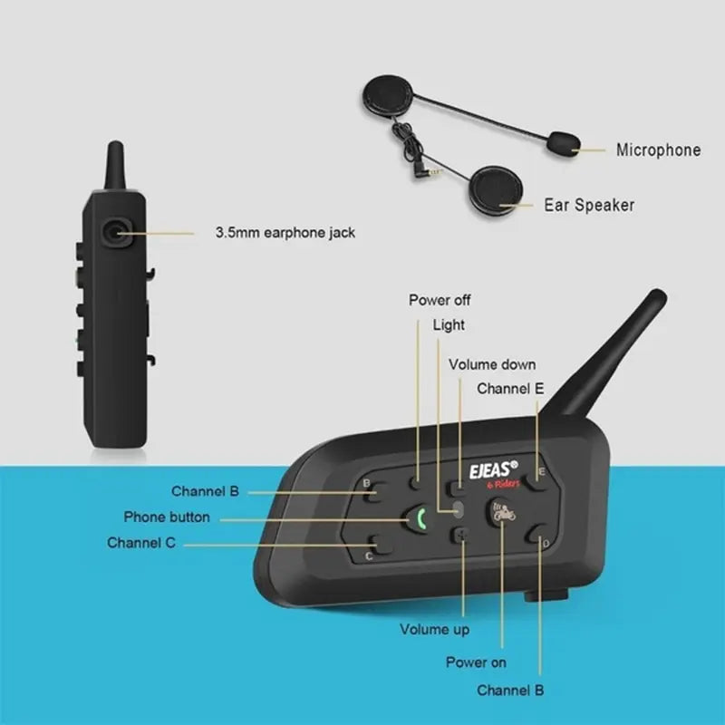 EJEAS V6 PRO Bluetooth Motocicleta Capacete Interfone Headset 6 Cavaleiros 1200m