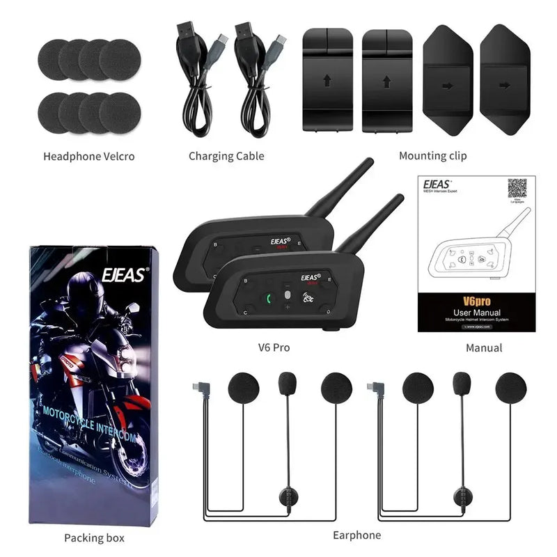 EJEAS V6 PRO Bluetooth Motocicleta Capacete Interfone Headset 6 Cavaleiros 1200m