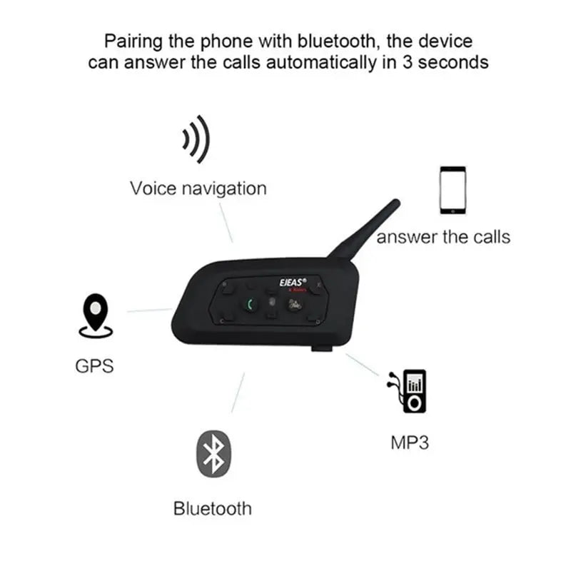 EJEAS V6 PRO Bluetooth Motocicleta Capacete Interfone Headset 6 Cavaleiros 1200m