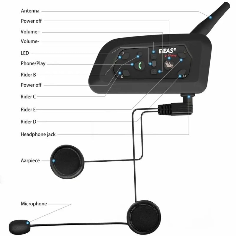 EJEAS V6 PRO Bluetooth Motocicleta Capacete Interfone Headset 6 Cavaleiros 1200m