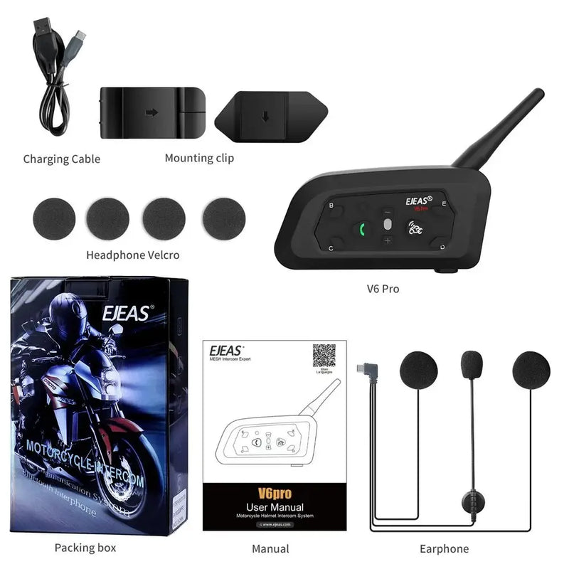 EJEAS V6 PRO Bluetooth Motocicleta Capacete Interfone Headset 6 Cavaleiros 1200m