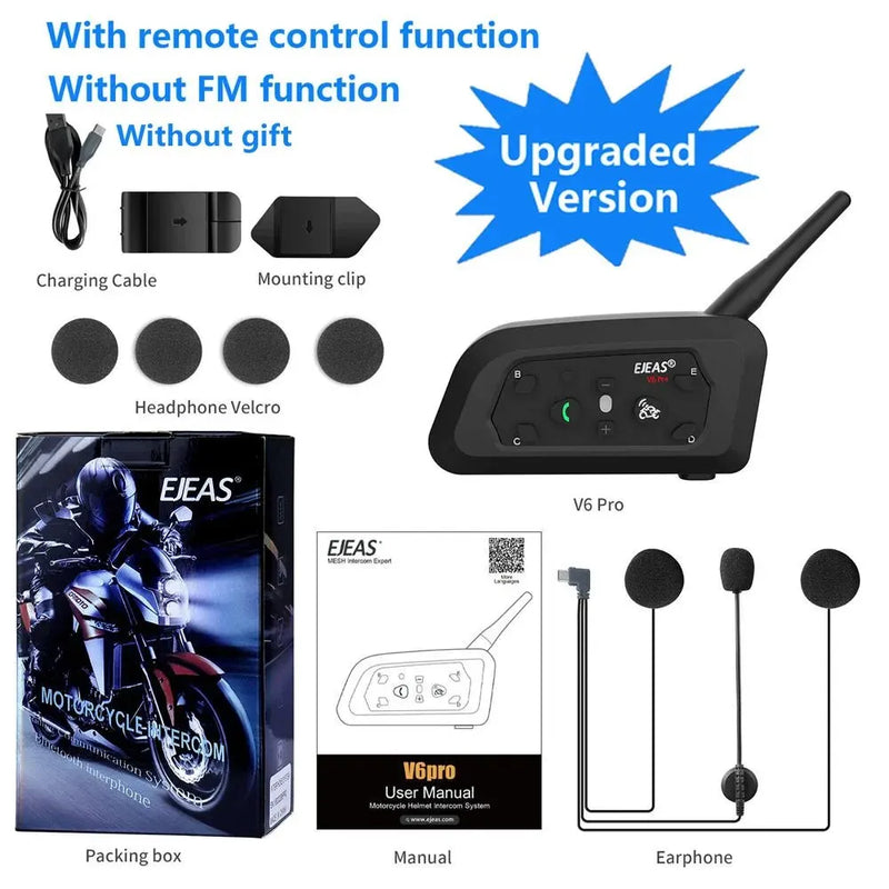 EJEAS V6 PRO Bluetooth Motocicleta Capacete Interfone Headset 6 Cavaleiros 1200m