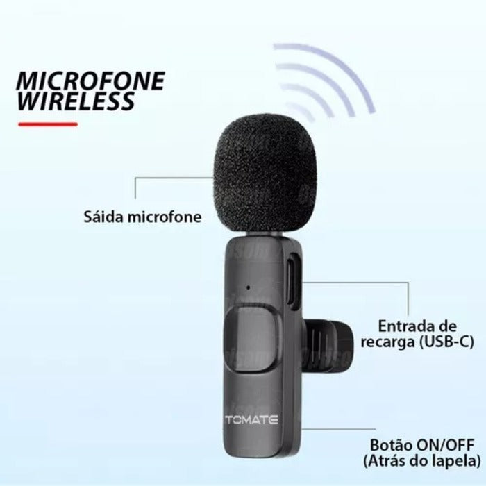 Microfone Lapela Sem Fio para iPhone Lightning  - Liberdade e Qualidade de Áudio Excepcional!